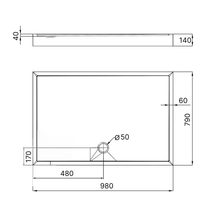 Душевой поддон KAPIELKA ST100x80х14 низкий, прямоугольный, диаметр слива 52 мм Lidz