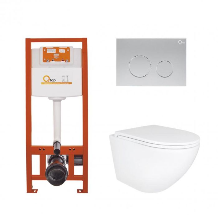 Установочный набор: Qtap Robin Ultra Quiet подвесной унитаз + Nest инсталляции 4в1 (круглая клавиша Satin)