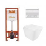 Инсталляционный набор: Qtap Tern Ultra Quiet подвесной унитаз QT1733052EUQW + Nest комплект установки 4в1 (квадратная клавиша Chrome) QT0133M425 + QT0111M06028CRM