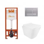 Инсталляционный набор: Qtap Tern Ultra Quiet подвесной унитаз QT1733052EUQW+Nest комплект установки 4в1 (квадратная клавиша Satin) QT0133M425+QT0111QT0111M06029SAT