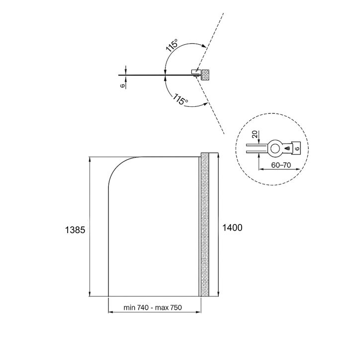Шторка для ванни Qtap Standard 75х140 см, скло Pear 6 мм, права (BLM407513APR)