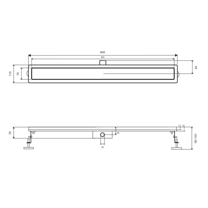 Трап із нержавіючої сталі Qtap Taurus FA800MBLA лінійний із сухим затвором