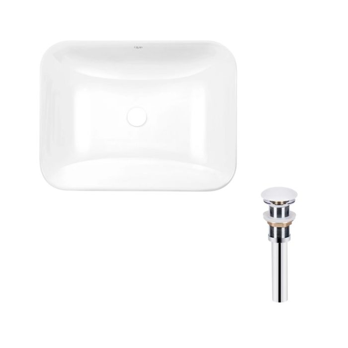 Раковина прямоугольная врезная 500х380х145 мм White + Донный клапан PU02