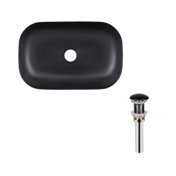 Раковина накладная прямоугольная 610x400x145 мм Matt Black + Донный клапан PU03