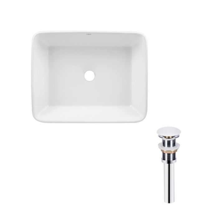 Раковина накладная прямоугольная 475х370х140 мм White + Донный клапан PU02