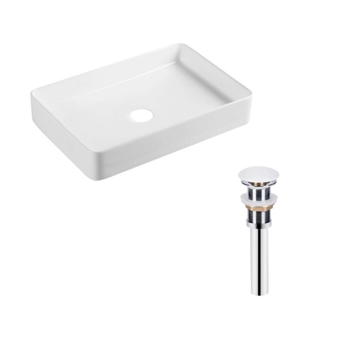 Раковина накладна прамокутна 600x405x110 мм WHITE + Донний клапан PU02