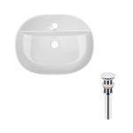 Раковина накладная овальная 505x385x120 мм White + Донный клапан PU02