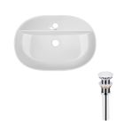 Раковина накладная овальная 610x400x120 мм White + Донный клапан PU02