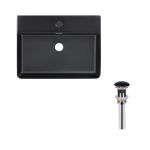 Раковина подвесная прямоугольная 600х420х120 мм Matt Black + Донный клапан PU03O