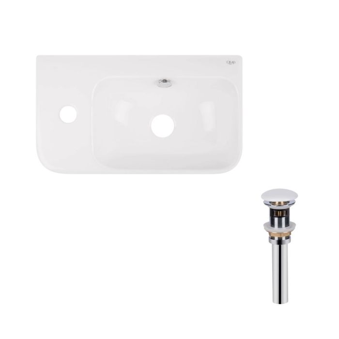Раковина подвесная прямоугольная левая 450х260х155 мм White + Донный клапан PU02O