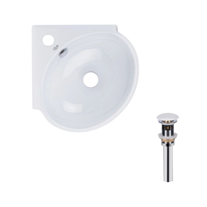 Раковина подвесная угловая овальная 380x360x130 мм WHITE + Донный клапан PU02O