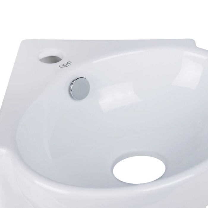 Раковина подвесная угловая овальная 380x360x130 мм WHITE + Донный клапан PU02O