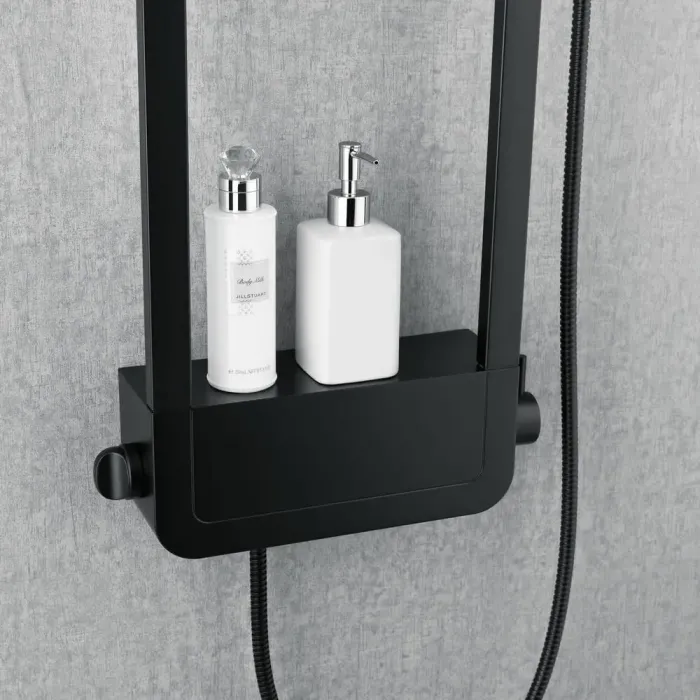 Душевая кабина 90*90 б/п, проф.черный мат, стекло прозр, (8 мм), распашная ASIGNATURA Turia + Душевая панель ASIGNATURA Unique, черная