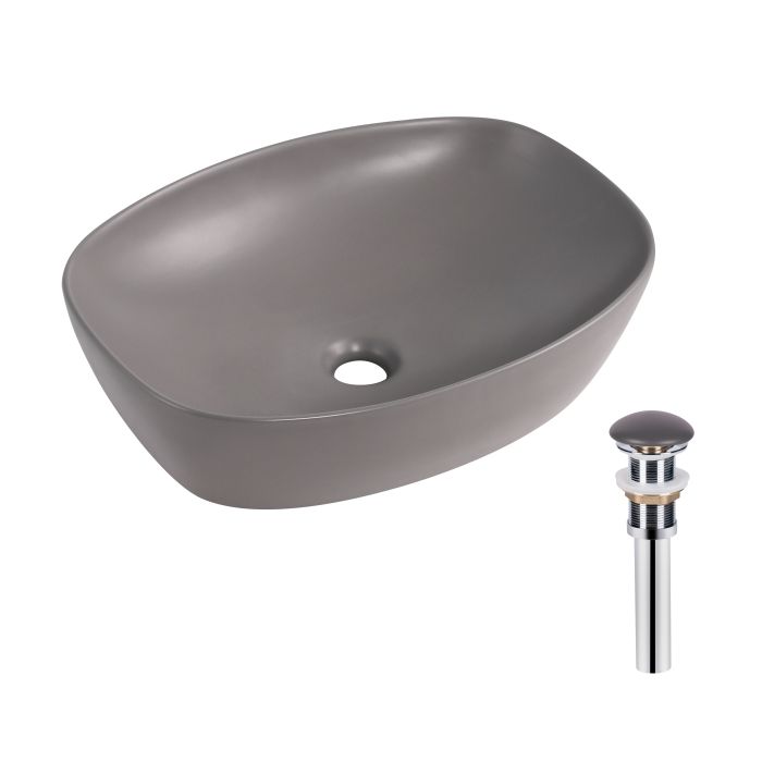 Раковина накладная Qtap Robin 500х380х140 мм, Stone grey, прямоугольная, с донным клапаном QT04116302SG