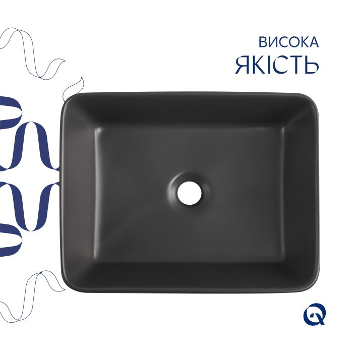 Раковина накладная Qtap Tern 480x370x135 мм, Anthracite, прямоугольная, с донным клапаном QT17116069AN