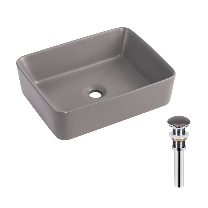 Раковина накладная Qtap Tern 480x370x135 мм, Stone grey, прямоугольная, с донным клапаном QT17116069SG