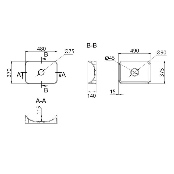 Раковина накладная Qtap Tern 480x370x135 мм, Beige, прямоугольная, с донным клапаном QT17116069SB