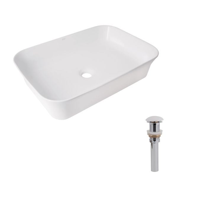 Раковина накладная 560x380x130 мм, White, прямоугольная + Донный клапан Pop-up PU02