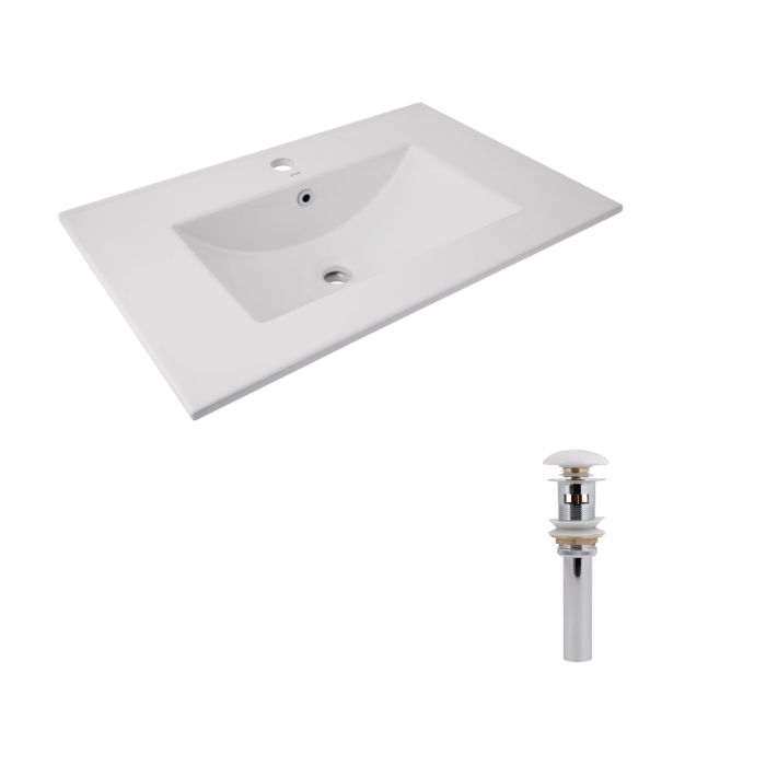 Раковина врезная мебельная 720x460x180 мм, White, прямоугольная + Донный клапан Pop-up PU02O