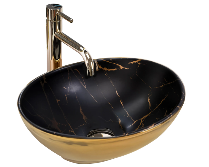 Умивальник  REA SOFIA GOLD MARBLE BLACK накладний