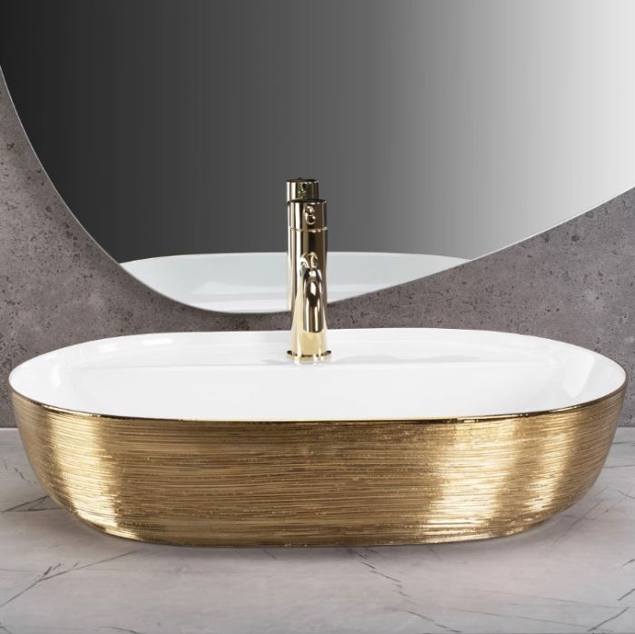 Умывальник REA AURA 61 BRUSHED GOLD WHITE накладной