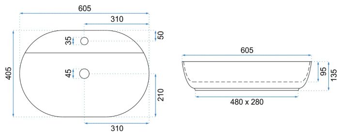 Умывальник REA AURA 61 BRUSHED GOLD WHITE накладной