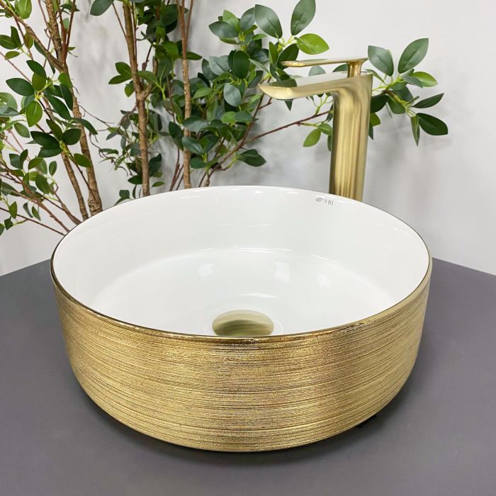 Умивальник VBI PRATO BRUSH GOLD WHITE накладний