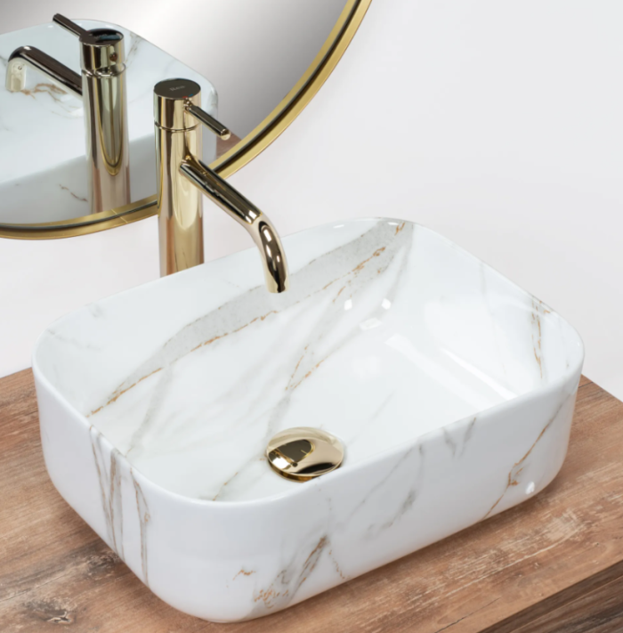 Умивальник REA DEMI MINI SHINY AIAX накладний мармур