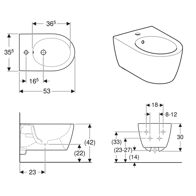 Біде підвісне iCon Geberit T53 см 501.898.JT.1 Geberit