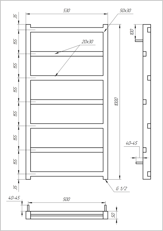 Полотенцесушитель GENESIS AQUA Level 100x53 водяной