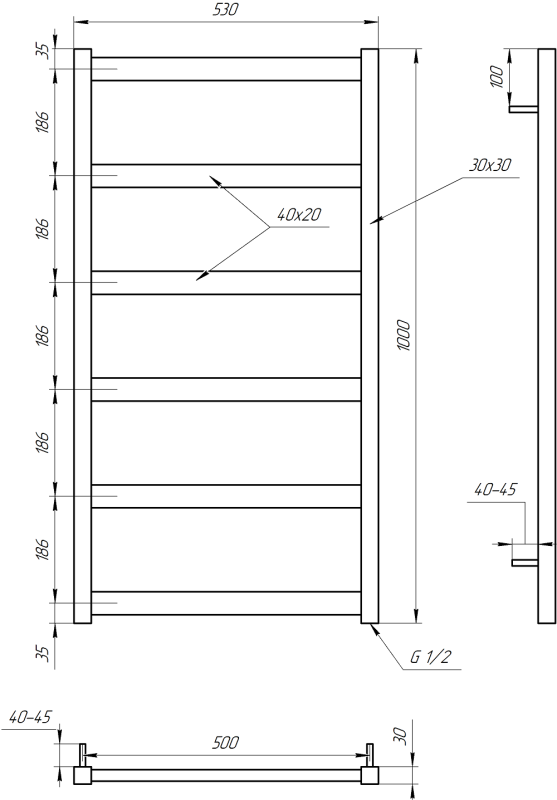 Полотенцесушитель GENESIS AQUA Minimal 100x53 электро