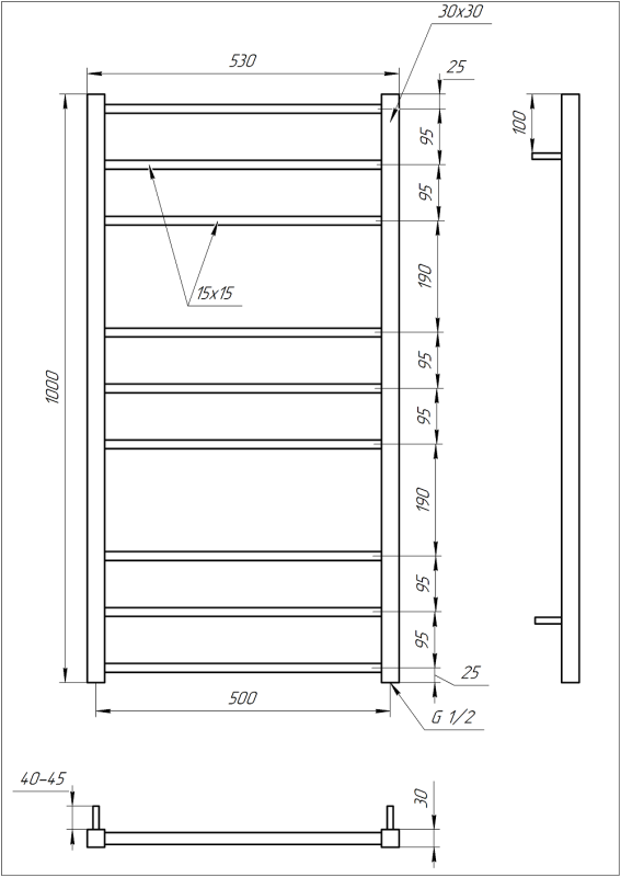 Рушникосушка GENESIS AQUA Tristar square 100x53 водяна