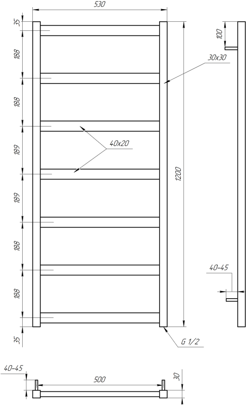 Полотенцесушитель GENESIS AQUA Minimal 120x53 водяной