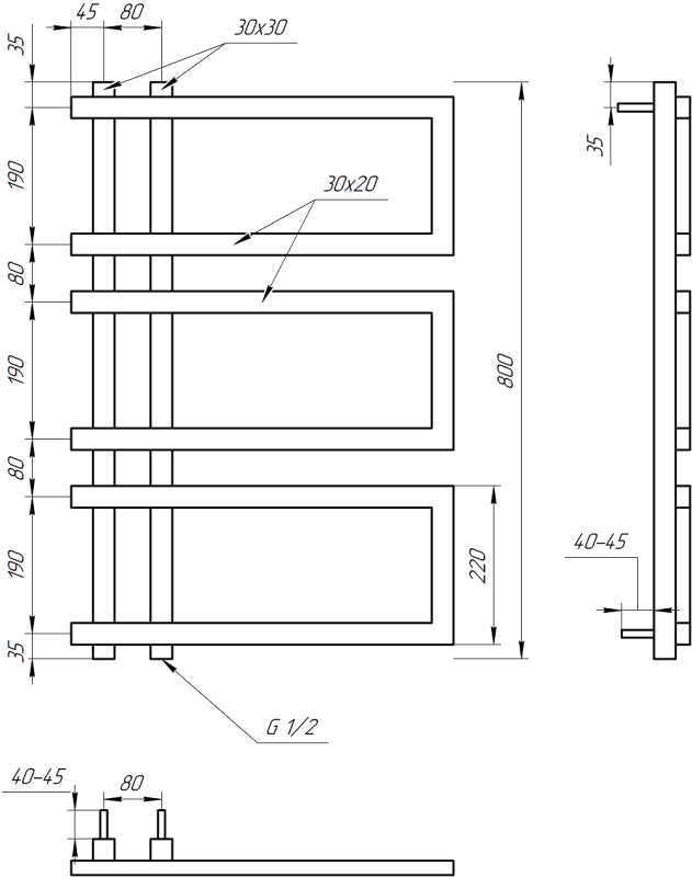 Полотенцесушитель GENESIS AQUA Enzo 80x53 водяной