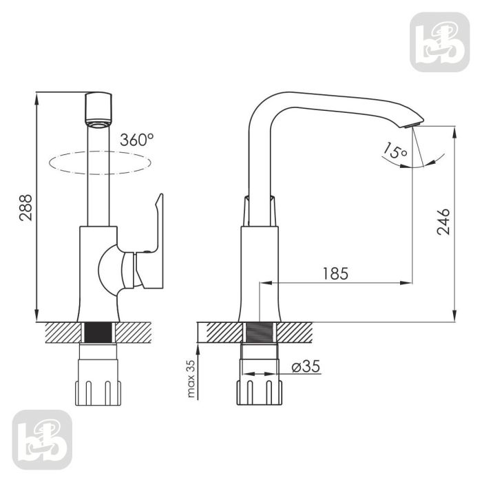 VYSKOV змішувач для кухні, хром, 35 мм