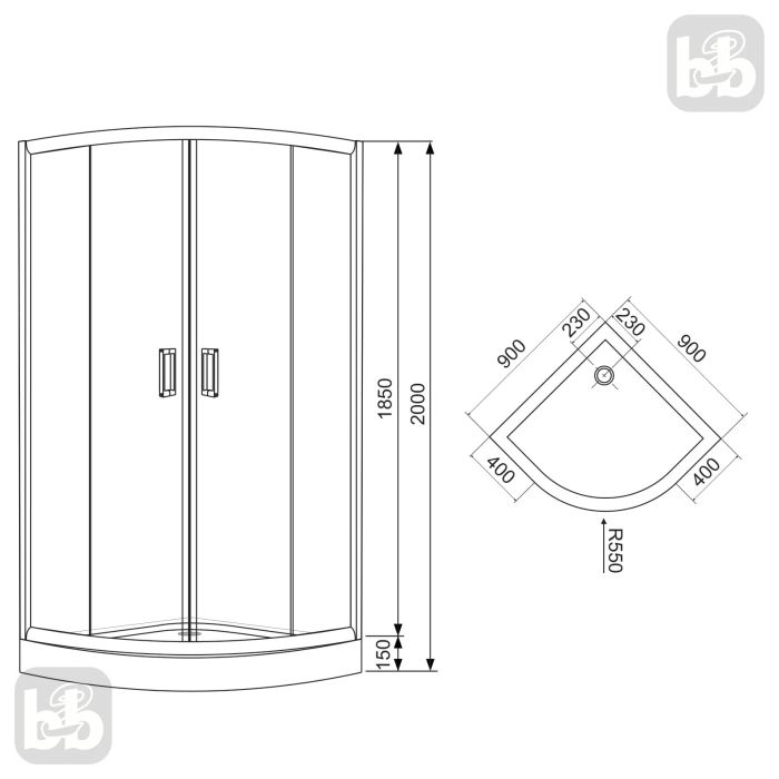 Душова кабіна TISZA 90*90*200см, на мілкому піддоні, профіль білий, скло Zuzmara
