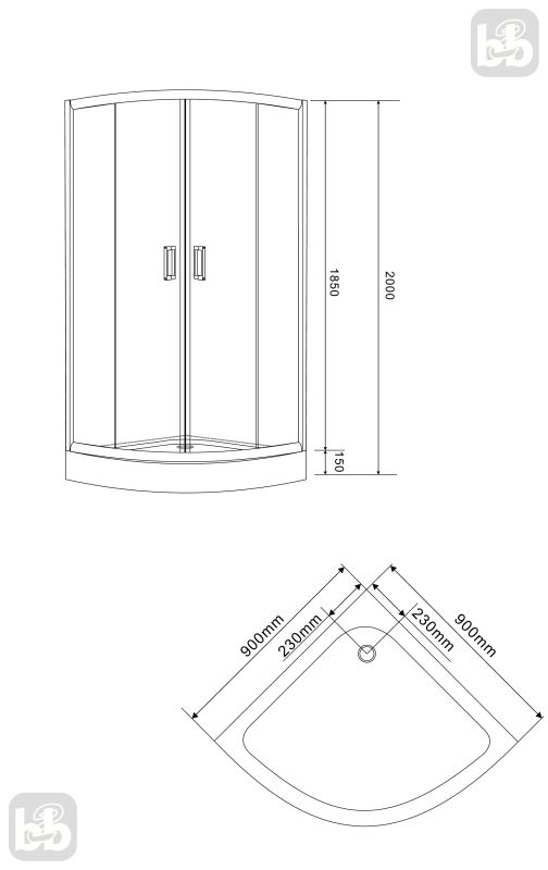 Душевая кабина TISZA BN 90*90*185см, профиль черный, стекло "Negy"