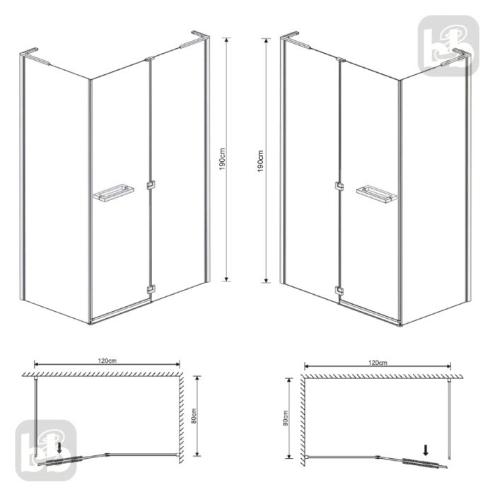 Душевая кабина MEGERKA прямоугольная 120*80*190см, распашная дверь, стекло тонированное 6мм, левая