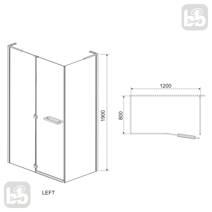 Душова кабіна MEGERKA прямокутна 120*80*190см , розпашна, скло прозоре 6мм, права