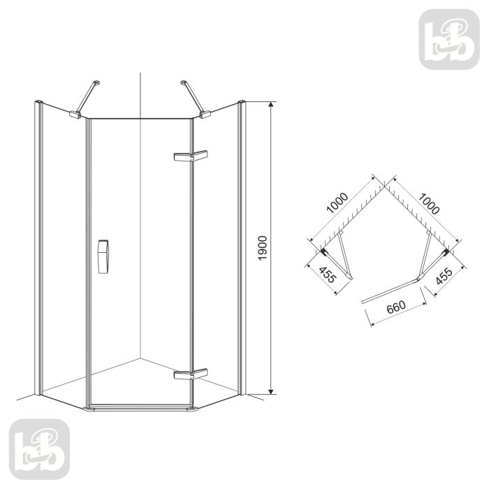 Душевая кабина STEFANI 100*100*190см пятиугольная прозрачная