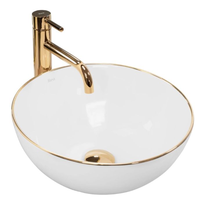 Умывальник REA STELLA WHITE GOLD EDGE белый накладной