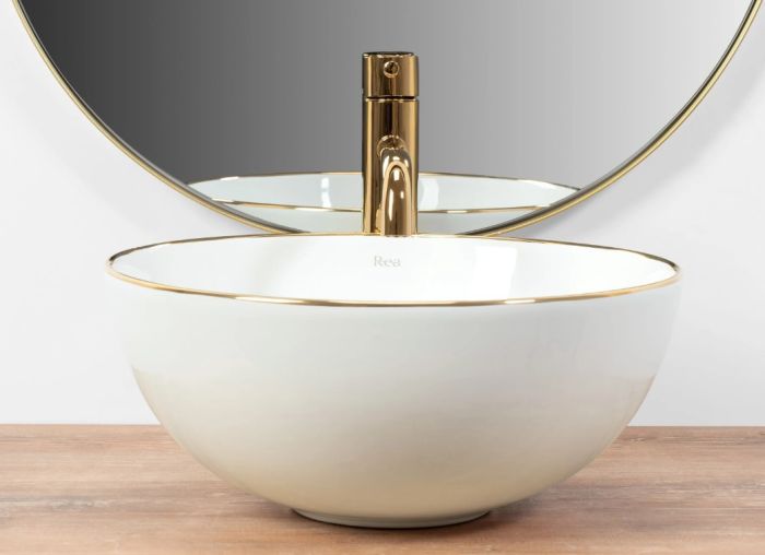 Умывальник REA STELLA WHITE GOLD EDGE белый накладной