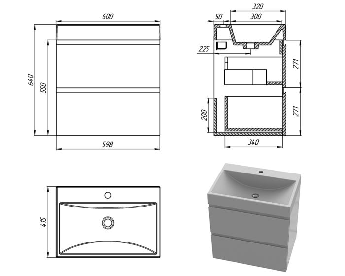 Тумба «Стелла» з умивальником «Гранд» Білий