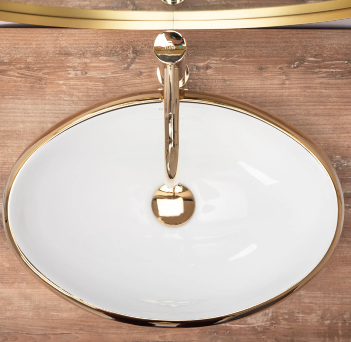 Умывальник REA LINDA GOLD WHITE накладной белый/золотой