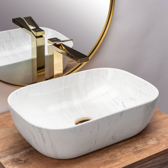 Умывальник REA BELINDA CALALA MARMUR накладной белый/мрамор