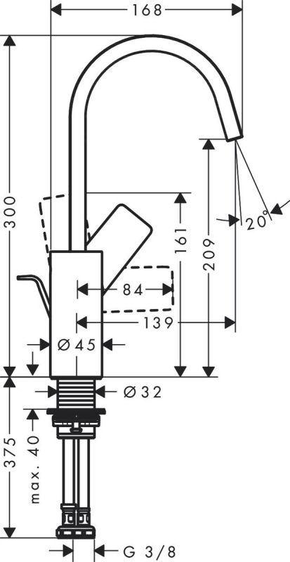 Змішувач для умивальника HANSGROHE VIVENIS 210. чорний мат