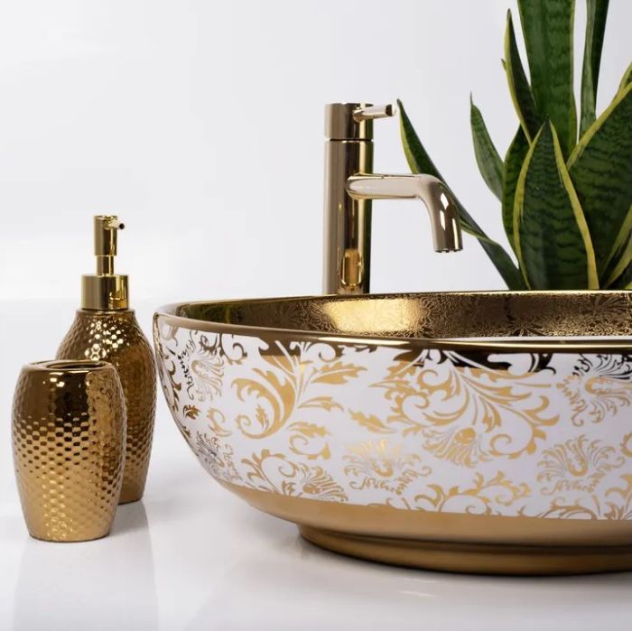 Умывальник REA MARGOT WHITE GOLD накладной