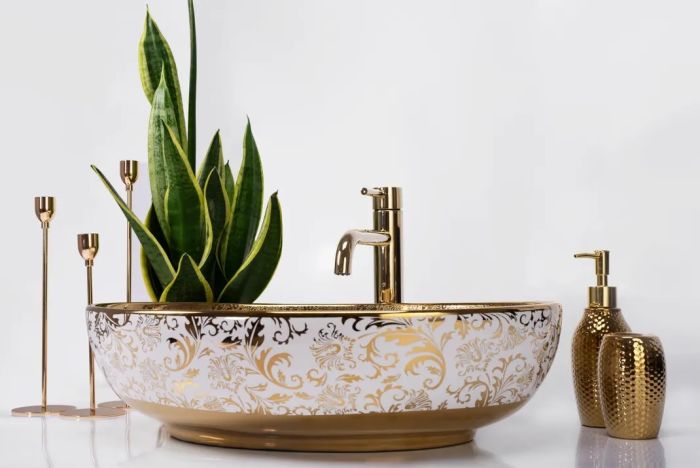 Умывальник REA MARGOT WHITE GOLD накладной