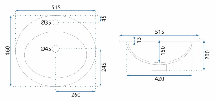 Умивальник REA DALIA WHITE врізний білий