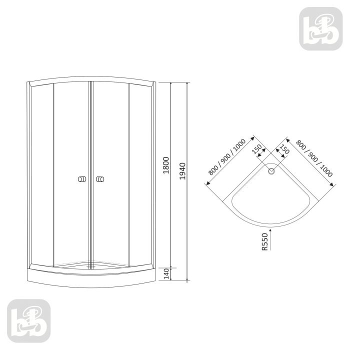 Душова кабіна TULIP 90*90*194см з піддоном